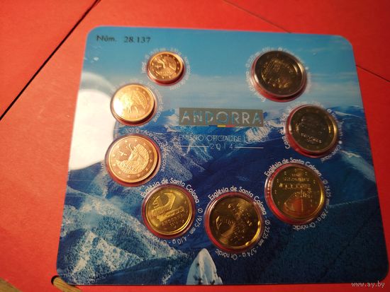 Годовой набор Евро 2014 Андорра. Блистер. Юбилейные. С рубля. (19)