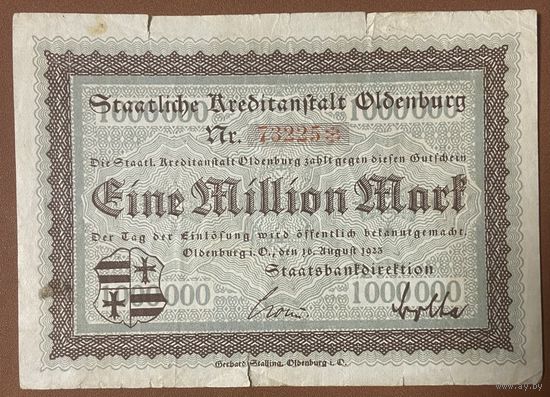 Банкнота 1 миллион марка 1923 год. Ольденбург. Веймарская республика