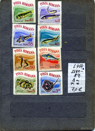 РУМЫНИЯ, 1964,   РЫБЫ,  серия 8м, ** чист