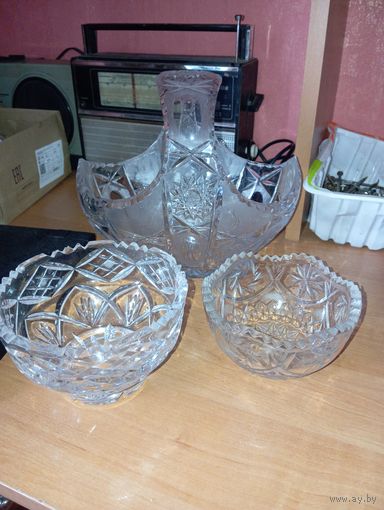 Вазы хрустальные СССР . Три одним лотом .