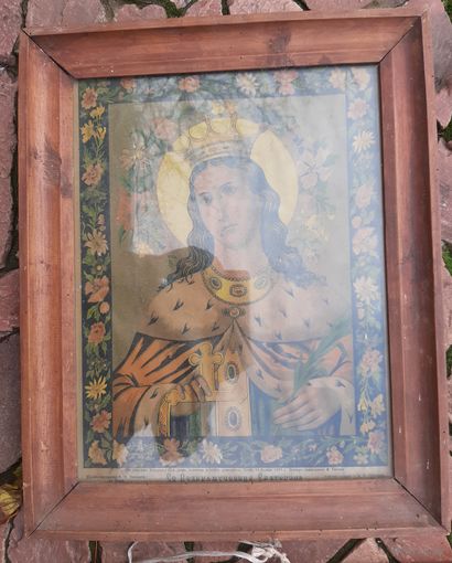 Икона старинная, Святая Екатерина, хромолитография  в раме под стеклом.