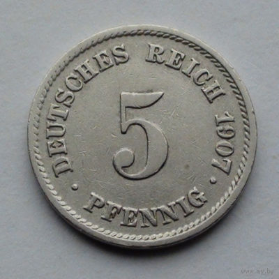 Германия - Германская империя 5 пфеннигов. 1907. E
