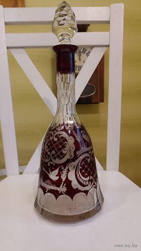 Графин Эгерманн рубиновое стекло, алмазная резка, состояние , огромный, с рубля