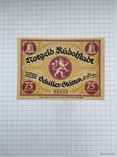 Нотгельд 75 пфеннигов Германия Рудольфштадт-0501