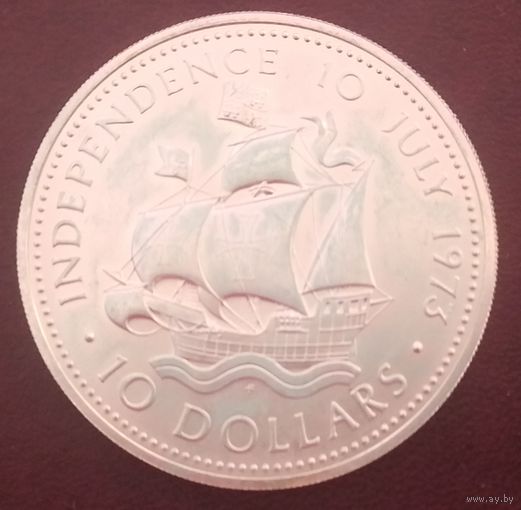 Серебро 0,925! Багамы 10 долларов, 1973 Независимость, 10 июля 1973