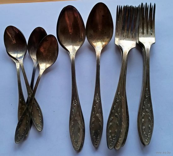 Ложки, вилки мельхиор 18 шт.. СССР с рубля!