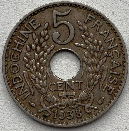 Индокитай Французский 5 сантимов 1938 г.