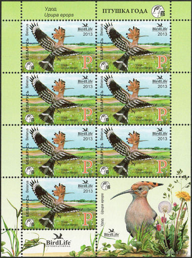 2013 БЕЛАРУСЬ Малый лист "Птица года. Удод "  MNH