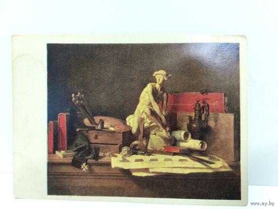 Открытка, 1983г. Натюрморт с атрибутами искусств. 1766г. Жан -Батист Симеон Шарден. 14