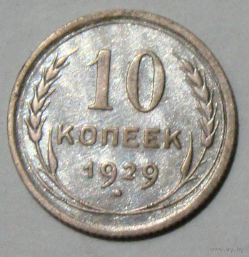 10  копеек  1929 , от солнца отходит 16 лучей , вес  1,6