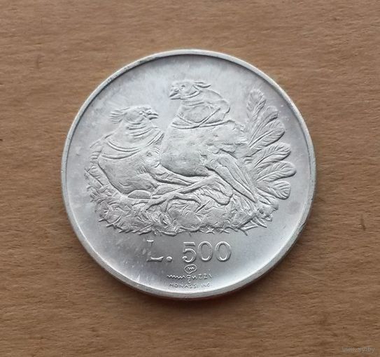 Сан-Марино, 500 лир 1974 г., серия "Животные", серебро 0.835, UNC