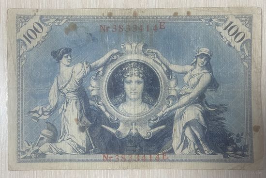 Банкнота 100 марок 1908 год. Германская империя. Красная печать.