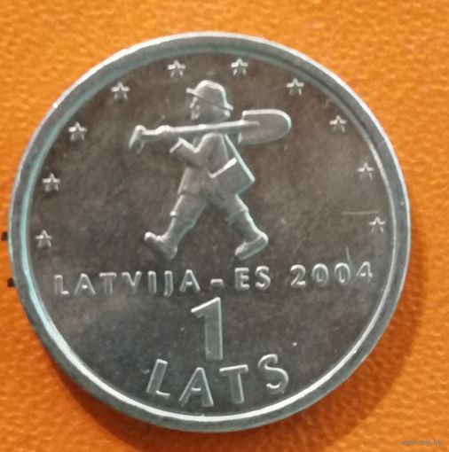 Латвия 2 Республика, 1 лат 2004 г., "Мальчик с Пальчик (землекоп)",  KM# 61