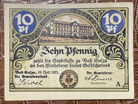 Нотгельд 10 пфеннигов 1920 год. Бад-Зульца. Веймарская республика