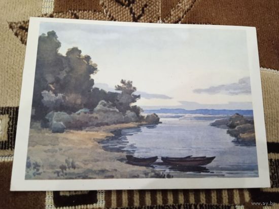 СЕЛО ТРИГОРСКОЕ.БЕРЕГ СОРОТИ.худ ЗВОНЦОВ.В 1958 Г.ТИРАЖ 50 000