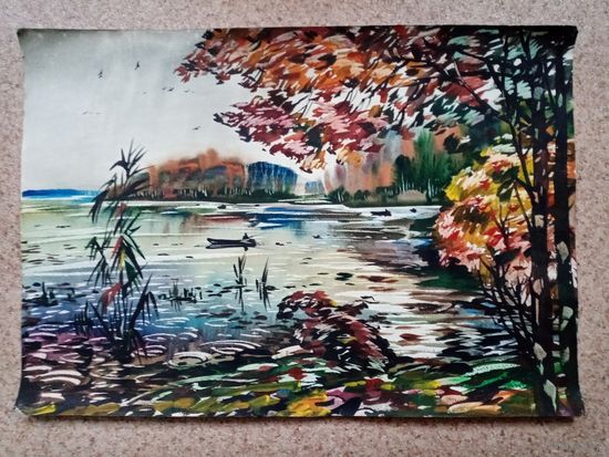 Ф. Гумен "Осенний дождь", 61х41см, акварель бумага. 1991г.