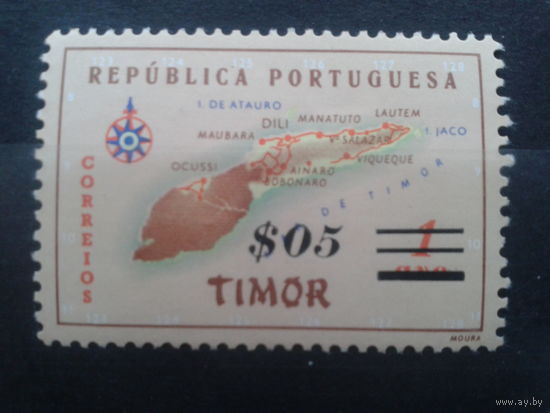 Тимор, колония Португалии. 1960. **Карта островов, надпечатка