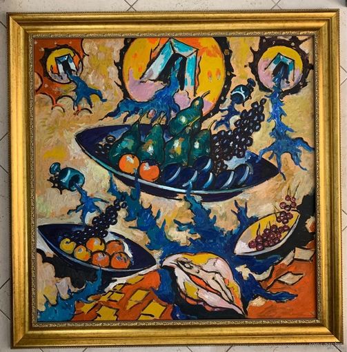 Кищенко А.М;Нар.худ;120/120см."Натюрморт в пространстве", размер с рамой 120х120 см., 97,5х97,5 см. ДВП, масло.