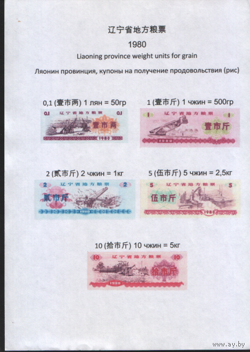 Китай 1980 год Ляонин пров. прод.талон (продовольствие) серия 5шт (rd03 =