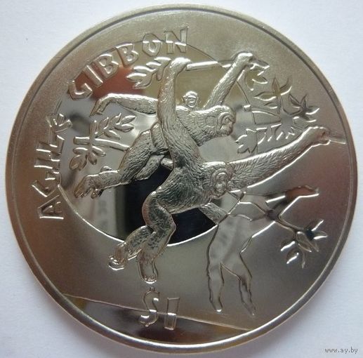 Сьерра-Леоне. 1 доллар 2011 года  KM#369   "Обезьяны - Чернорукий гиббон"