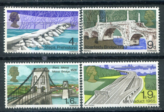 Великобритания - 1968г. - мосты - 4 марки - полная серия, MNH, номинал 9 с небольшим повреждением правого верхнего уголка [Mi 481-484]. #3-GB-Z-1-17
