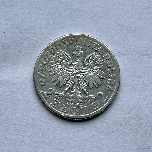 Монета СЕРЕБРО Польша 2 злотых 1934 год Ядвига ОТЛИЧНЫЕ