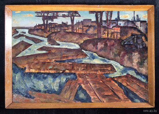 Дударенко Л.А "Плоты на Березине", 1968 г.48х69 см.К/М.