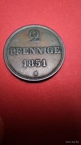 10 Пфеннинга 1851 Ганновер. Германия. Медь. Охренительный Сохран. (13) Не частая монета.