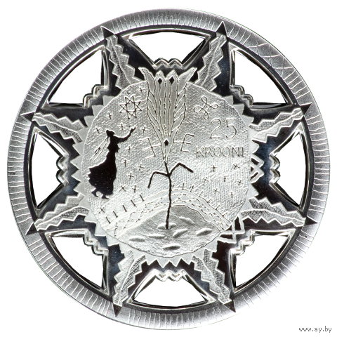 Эстония 25 крон 2010г. "История Эстонии". Монета в капсуле; подарочном футляре; номерной сертификат; коробка. СЕРЕБРО 24,10гр.