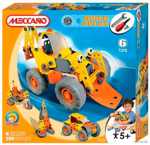 Конструктор Meccano(Франция),Бульдозер),205 деталей,возраст +5,можно собрать 6 моделей поочередно