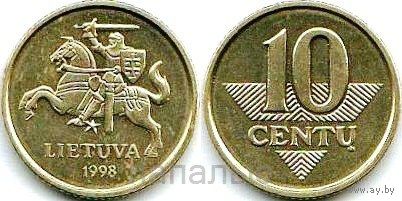 Литва 10 центов 1998