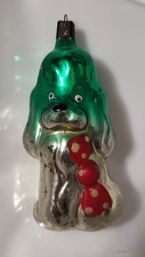 Ёлочная игрушка Собака с бантом.Высота 10 см