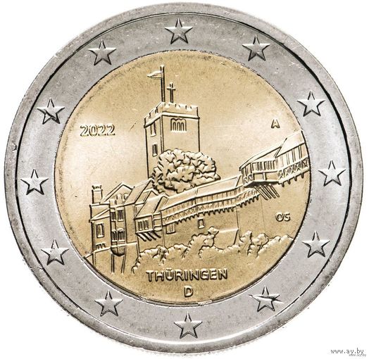 2 евро 2022 Германия Тюрингия дворы A G F D J UNC из ролла