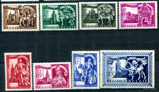 Бельгия - 1943г. - зимняя помощь, скульптуры, Св. Мартин, церковь св. Леонарда - 8 марок - полная серия, MH, номинал 3,25 с маленькими пятнами на перфорации [Mi 648-655]. #2-Be-54-B-1