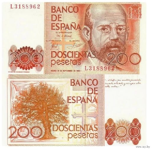 Испания 200 песет образца 1980 года UNC p156