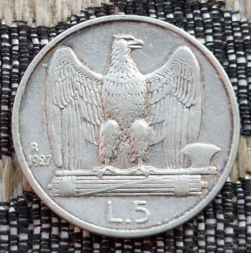 Италия 5 лир 1927 года. Орел. Серебро! Предложите свою цену или обмен! Y