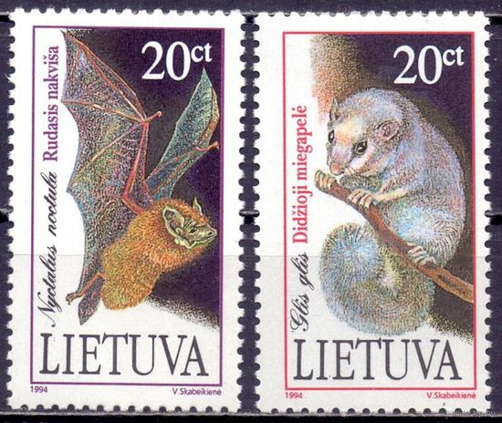 Литва 1994 566-67 0,5e Летучая мышь фауна MNH
