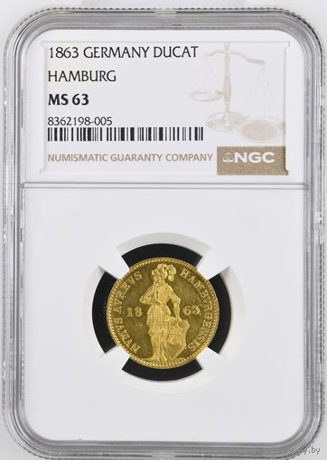 Германия. Гамбург. Дукат 1863г. слаб NGC MS63.