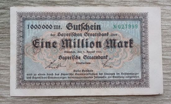 Werty71 Германия 1000000 марок 1923 1 миллион банкнота Гроссгельд  Государственный банк Баварии Мюнхен