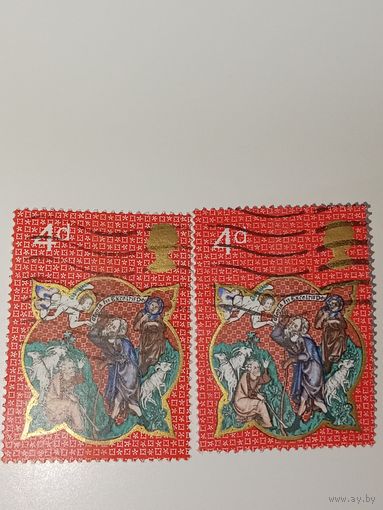 Великобритания 1970 На марках изображена сцена Рождества в средневековом стиле, основанная на работах художника Фрица Вегнера.