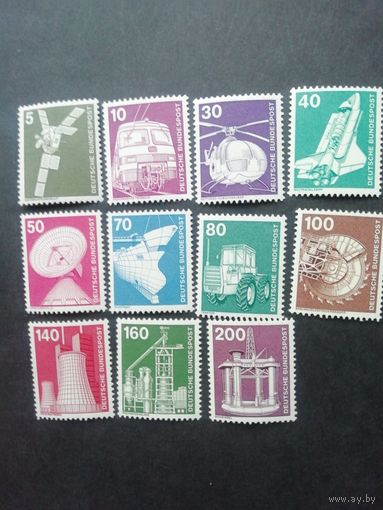 ФРГ 1975 Серия из 11 марок "Стандарт. Индустрия и техника" (гашеные без клея) Mi.846-847,849-854,856-858 каталог 4.10 евро