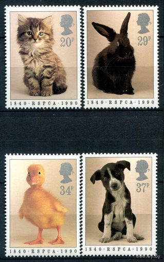Великобритания - 1990г. - детёныши животных - 4 марки - полная серия, MNH, первая марка с маленьким повреждением лицевой стороны на зубчиках перфорации справа сверху [Mi 1245-1248]. #3-GB-Z-1-19