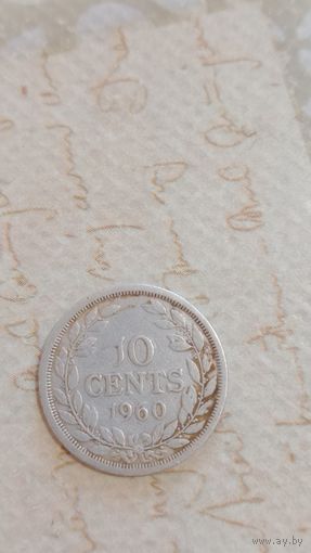 Либерия 10 центов 1960 серебро