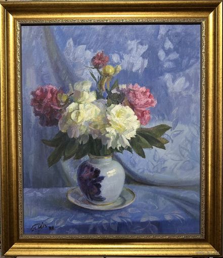 КАТАЛОЖНЫЙ Явич П.М. (ученик Пэна Ю.М.) "Пионы",1998 год. Холст, масло. Размер 70х60 см.