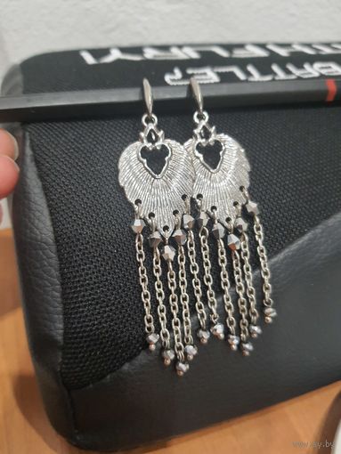 Лот С 1 РУБЛЯ! много лотов! Серьги листики с кристаллами, Чехия