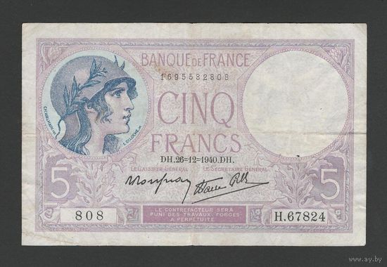 Франция 5 франков 1940 года. Состояние XF-