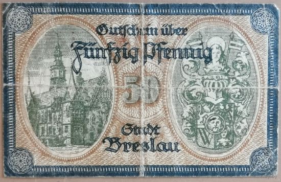 Германия 50 пфеннигов 1920 г Бреслау, Бреславль (Breslau)