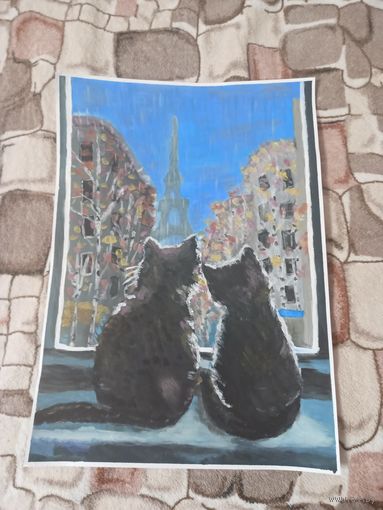 Рисунок гуашью два кота формата а3