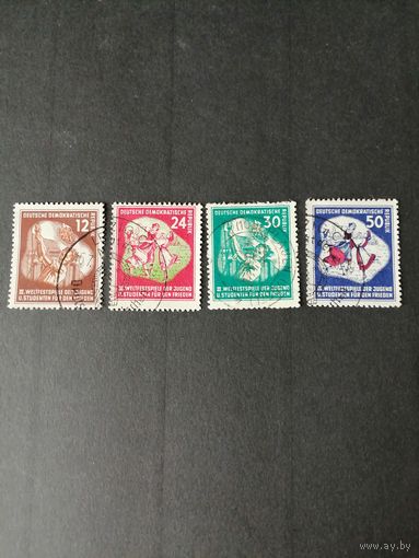 ГДР 1951 Марки из серии "Международный фестиваль молодежи и студентов" (гашение без клея) Mi.289-292 каталог 32.0 евро