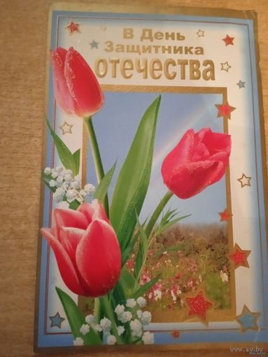 ОТКРЫТКА В ДЕНЬ ЗАЩИТНИКА ОТЕЧЕСТВА.ООО ГРАНД КАРД .ДВОЙНАЯ